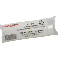 Mehrzweckbeutel, HDPE, 350 + 330 X 900 Mm - Extra, Ca. 80 Liter, Mit PP-Band, Transparent - SemyTop - ST-279